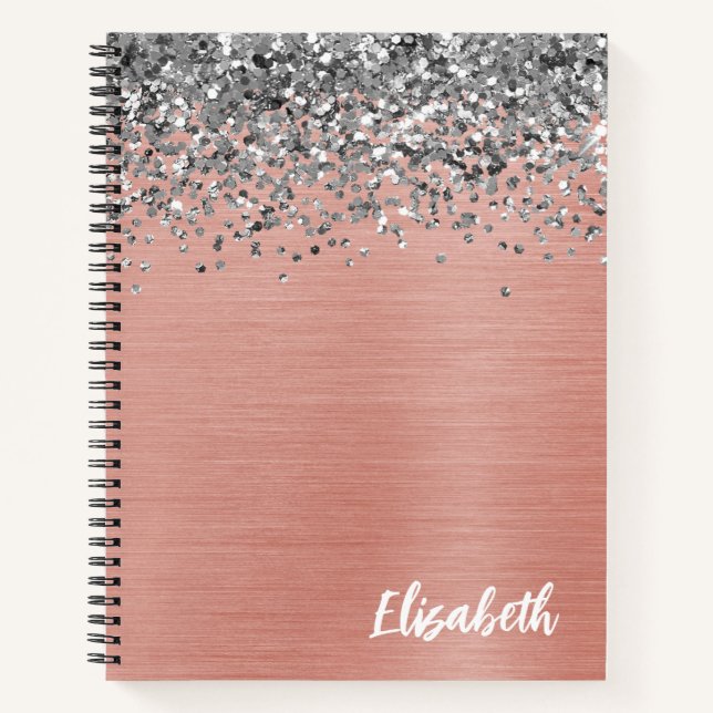 Carnet Parties scintillant argent Rose or brossé métal Mo (Devant)