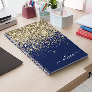 Carnet Parties scintillant Bleu de la Marine d'or Script