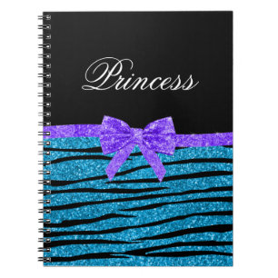 Carnet parties scintillant bleu princesse zèbre rayures 