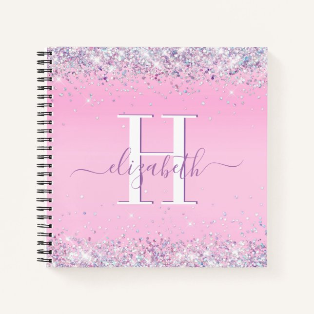 Carnet Parties scintillant Confetti Monogramme rose (Devant)