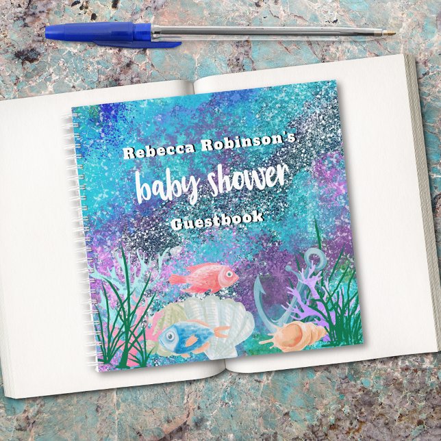 Carnet Parties scintillant d'aquarelle marine Baby shower (Créateur téléchargé)