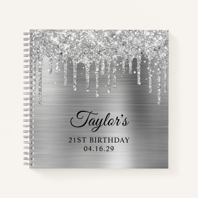 Carnet Parties scintillant d'argent gouttes de métal gris (Devant)