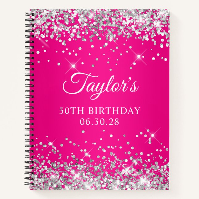 Carnet Parties scintillant d'argent Hot Pink Ombre 50e an (Devant)