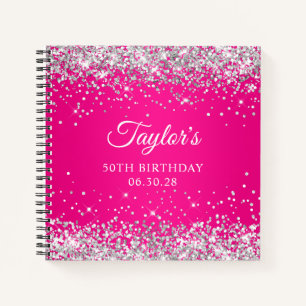 Carnet Parties scintillant d'argent Hot Pink Ombre 50e an