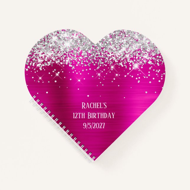 Carnet Parties scintillant d'argent Hot rose Glam Coeur 1 (Devant)
