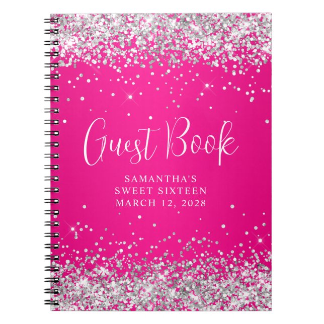 Carnet Parties scintillant d'argent Hot rose Ombre Sweet  (Devant)