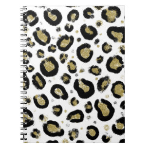 Carnet Parties scintillant d'or blanc et Cheetah léopard 