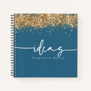 Carnet Parties scintillant d'or bleu idée personnalisée