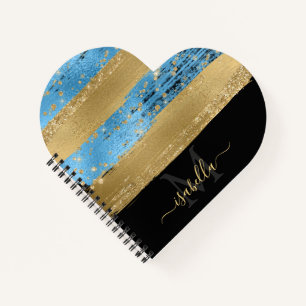 Carnet Parties scintillant d'or bleu moderne fille Monogr