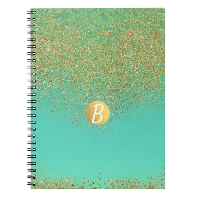 Carnet Parties scintillant d'or et Monogramme Turquoise d (Devant)