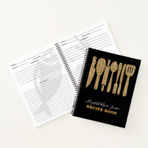 Carnet Parties scintillant d'or noir Cuisine Ustensile de