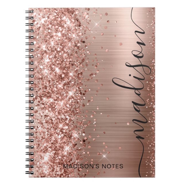 Carnet Parties scintillant d'or Rose moderne Monogramme m (Devant)