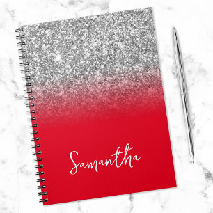 Carnet Parties scintillant en argent Nom rouge Ombre