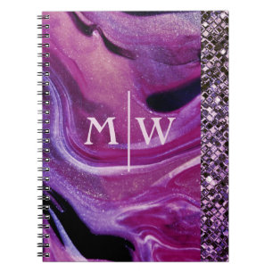 Carnet Parties scintillant en marbre violet monogramme él