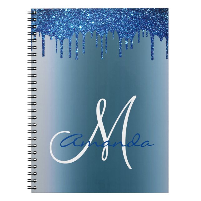 Carnet Parties scintillant en métal bleu marine Monogramm (Devant)