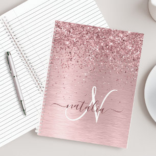 Carnet Parties scintillant en métal brossé rose pâle Nom