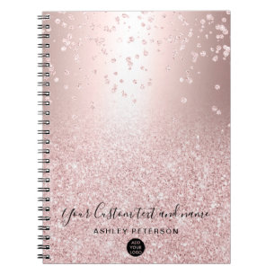 Carnet parties scintillant en or rose logo de confetti à