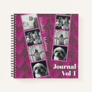 Carnet Parties scintillant grise Coeurs roses