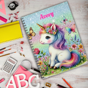 Carnet Parties scintillant licorne fleurs de prairie