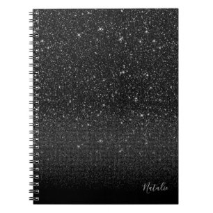 Carnet Parties scintillant moderne Black Sparkle avec nom