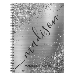 Carnet Parties scintillant moderne gris argent Nom métall