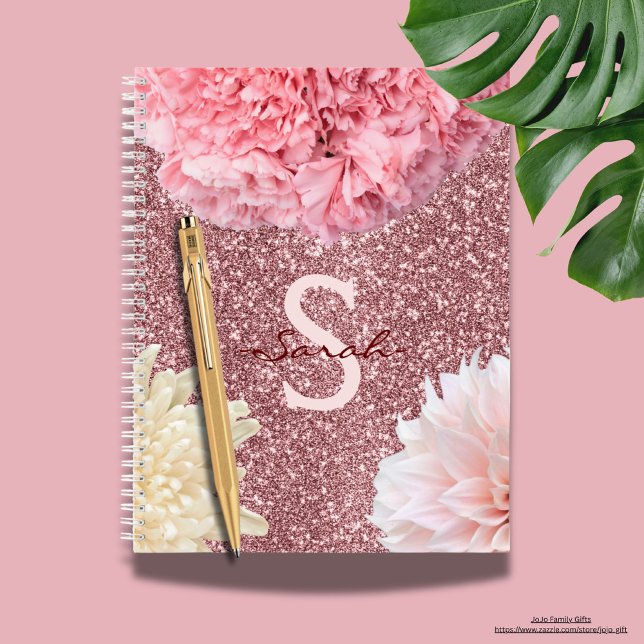 Carnet Parties scintillant moderne Monogram avec rose et  (Créateur téléchargé)