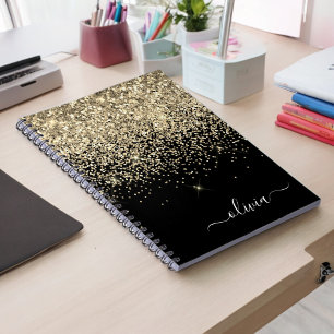 Carnet Parties scintillant Noir Or Script Monogramme Nom 