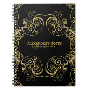 Carnet Parties scintillant noire et or Cadre en dentelle