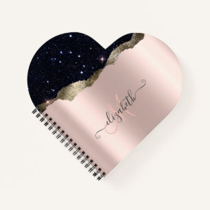 Carnet Parties scintillant noire moderne Rose or Monogram