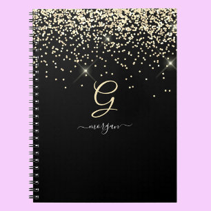 Carnet Parties scintillant or & Monogramme Nom de script 