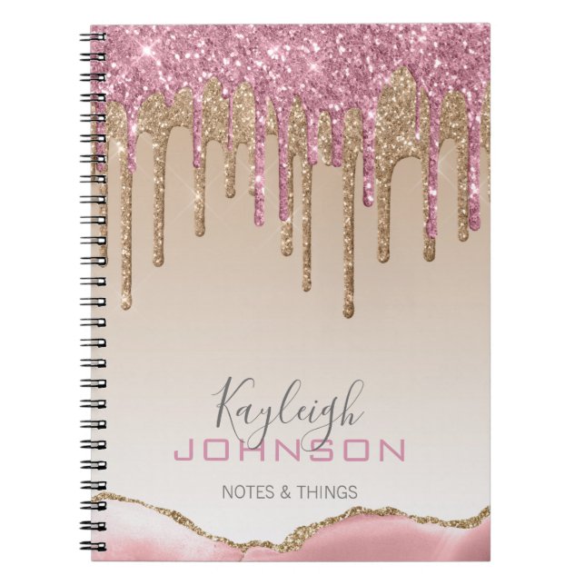 Carnet Parties scintillant Rose d'or filles gouttes Ombre (Devant)