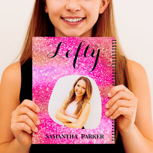 Carnet Parties scintillant rose gauche personnalisée Nom 