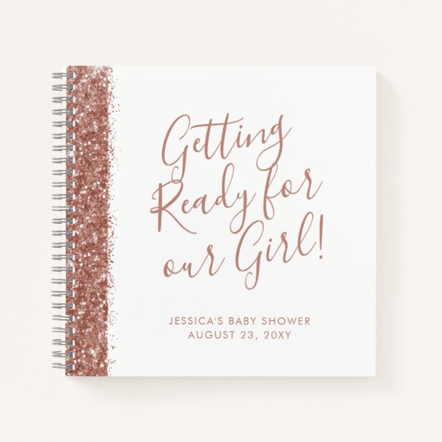 Carnet Parties scintillant rose moderne Baby shower invit (Devant)