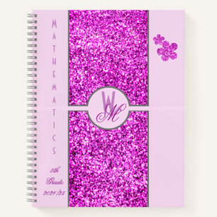 Carnet Parties scintillant rose Monogramme avec Fleurs