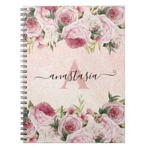 Carnet Parties scintillant rose Rose or fleuri