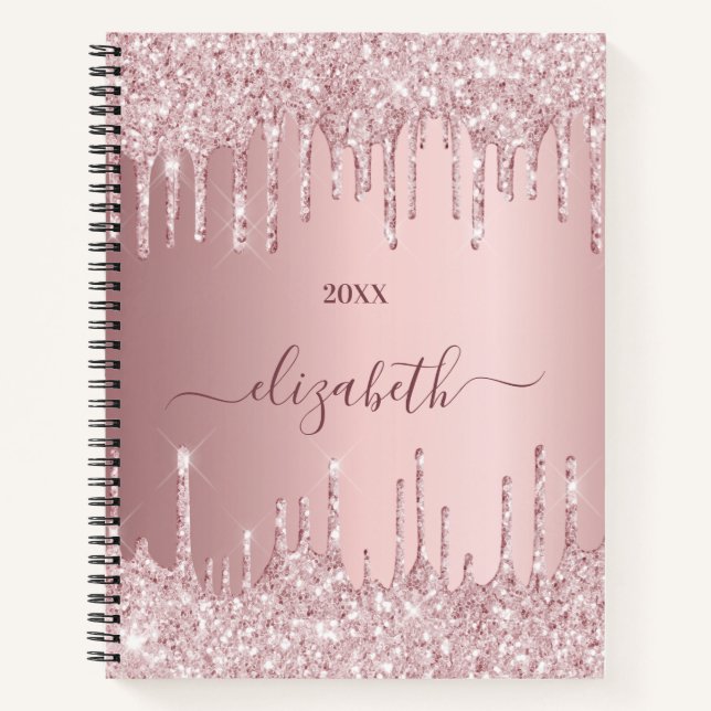 Carnet Parties scintillant rose rose poussiéreux gouttes  (Devant)