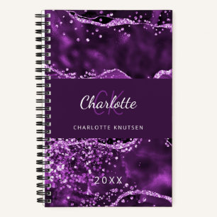 Carnet Parties scintillant rose violet agneau marbre mono