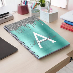 Carnet Parties scintillant Turquoise argentée en métal br
