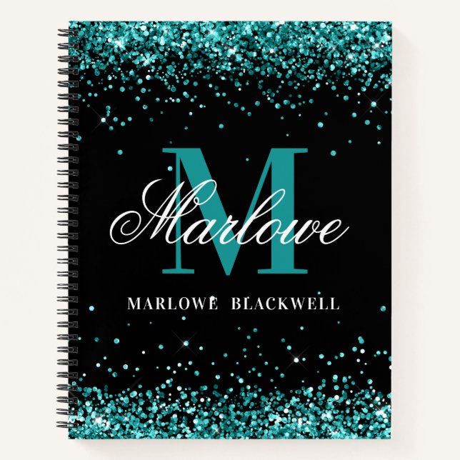 Carnet Parties scintillant Turquoise de Monogramme noir t (Devant)