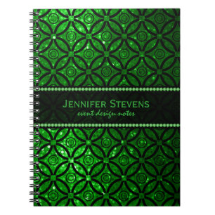 Carnet Parties scintillant verte moderne et Motif géométr