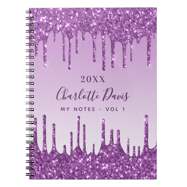 Carnet Parties scintillant violet gouttes violet monogram (Devant)