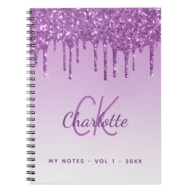 Carnet Parties scintillant violet gouttes violet monogram (Devant)