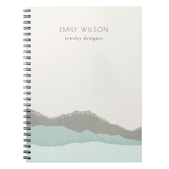 Carnet Pastel Aqua Grey Kraft Mountain Wave Tordu Edge (Devant)