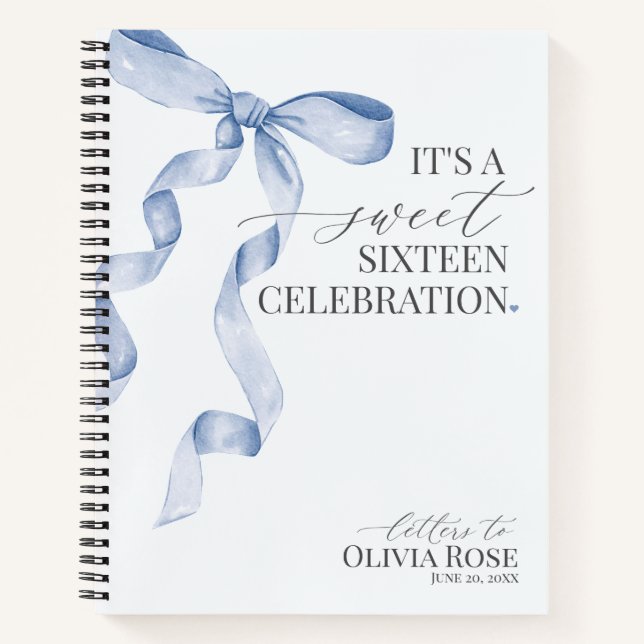 Carnet Pastel Blue Bow Sweet 16 Lettres à Birthday Girl (Devant)