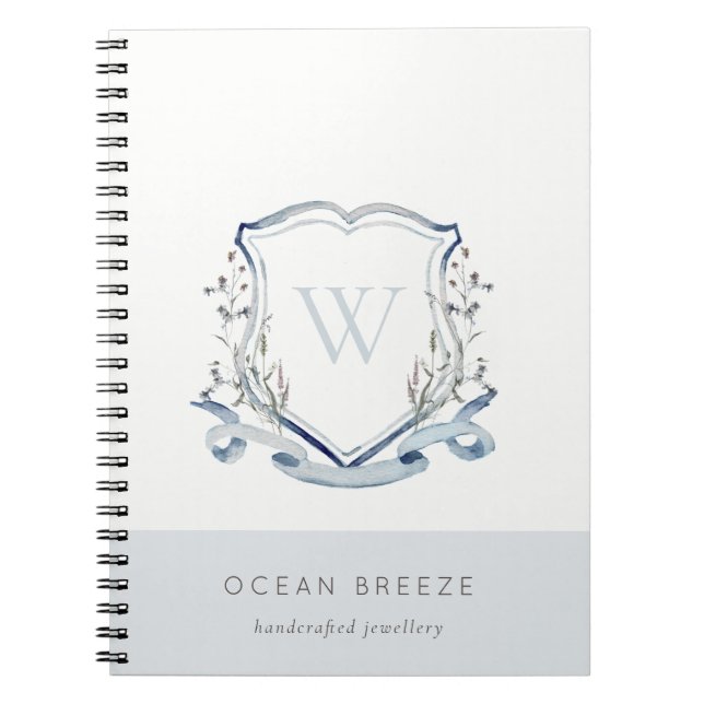 Carnet Pastel Blue Fleur sauvage Aquarelle Crest Monogram (Devant)
