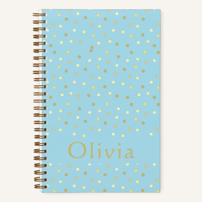 Carnet Pastel Blue Gold Confetti Points Balle personnalis (Recto)