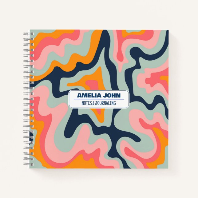 Carnet Pastel Blue Liquid Retro Colors PersonnaliséOrdina (Devant)