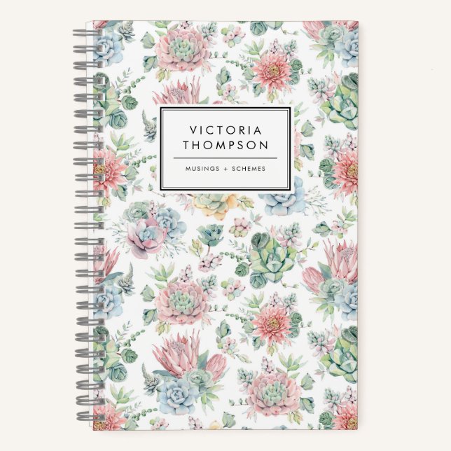 Carnet Pastel Botanical Aquarelle Succulents Motif (Recto)