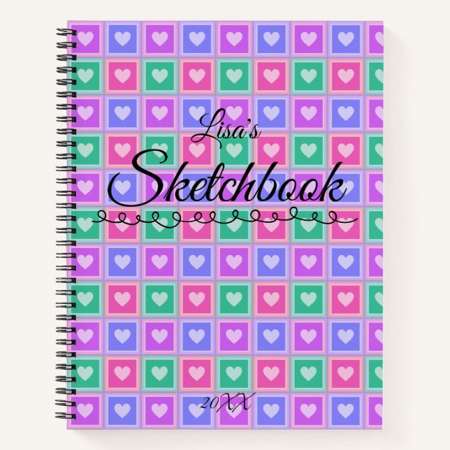 Carnet Pastel Colored Squares with Hearts Skectchbook  (Devant)