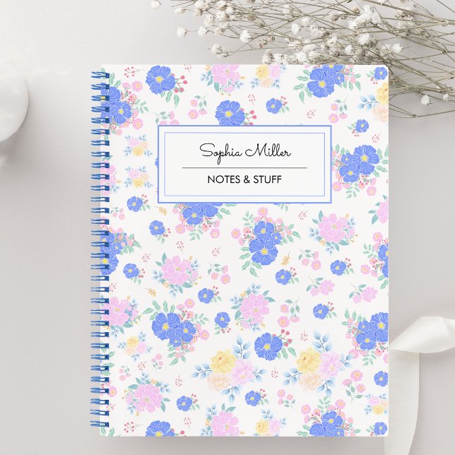 Carnet Pastel Coquette personnalisé motif floral spirale (Créateur téléchargé)